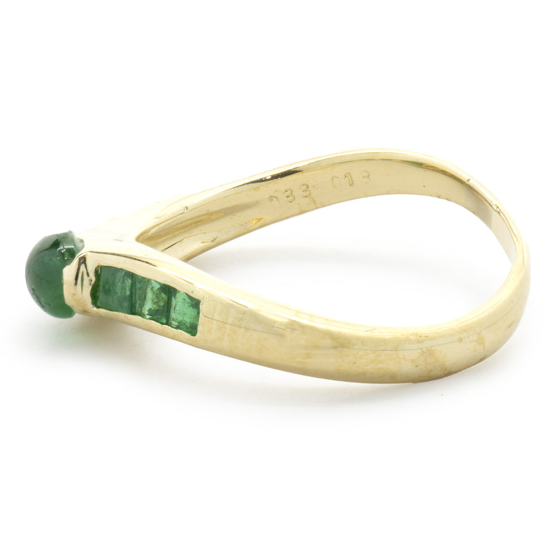 18 Karat Yellow Gold Cabochon Emerald and Diamond Ring
