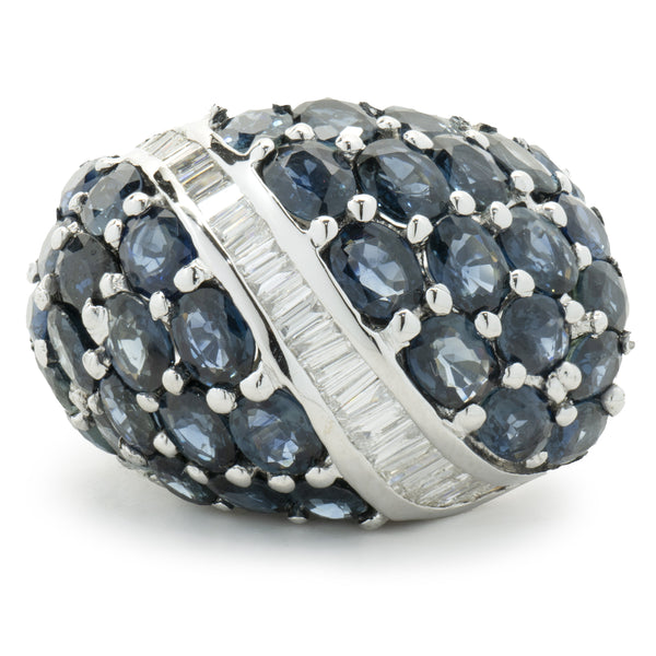 14 Karat White Gold Sapphire and Diamond Dome Ring