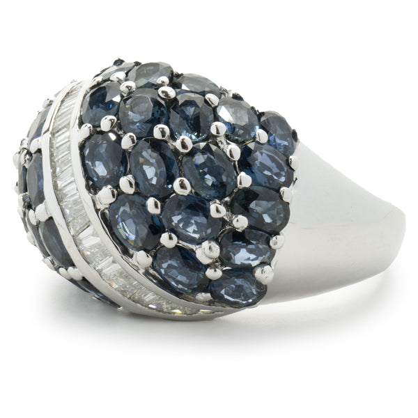 14 Karat White Gold Sapphire and Diamond Dome Ring