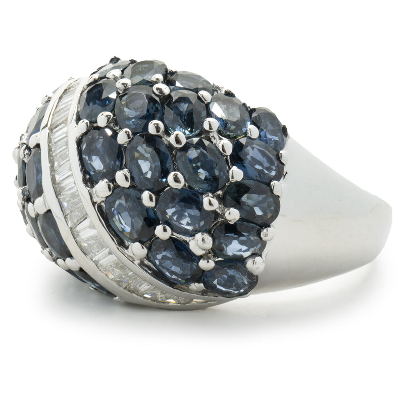 14 Karat White Gold Sapphire and Diamond Dome Ring