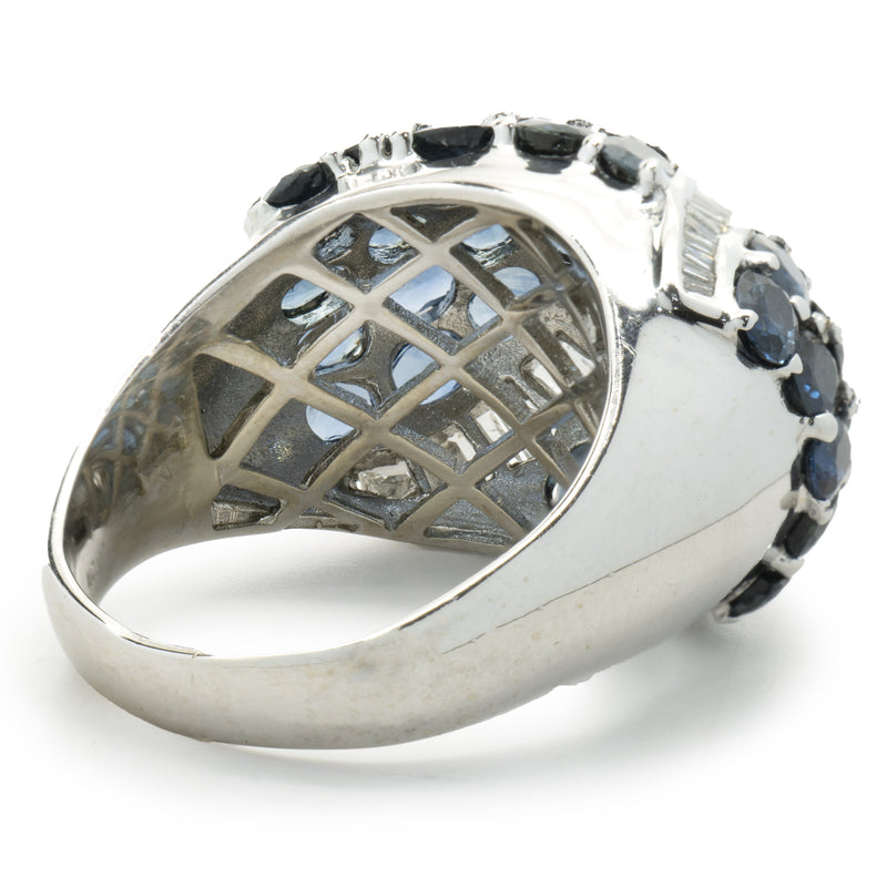 14 Karat White Gold Sapphire and Diamond Dome Ring