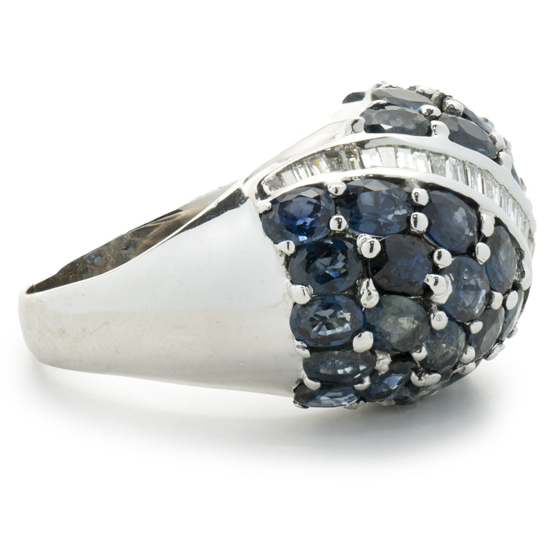 14 Karat White Gold Sapphire and Diamond Dome Ring