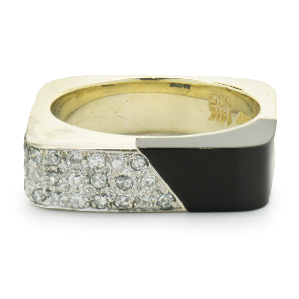 14 Karat Yellow & White Gold Pave Diamond and Black Onyx Box Ring