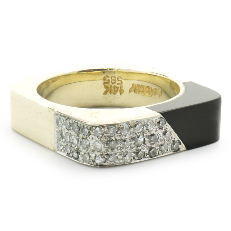 14 Karat Yellow & White Gold Pave Diamond and Black Onyx Box Ring