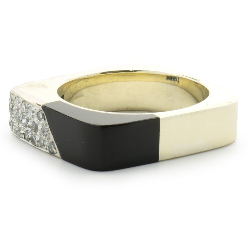 14 Karat Yellow & White Gold Pave Diamond and Black Onyx Box Ring