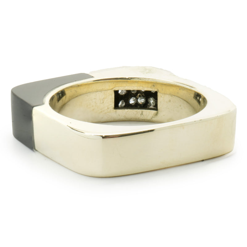14 Karat Yellow & White Gold Pave Diamond and Black Onyx Box Ring