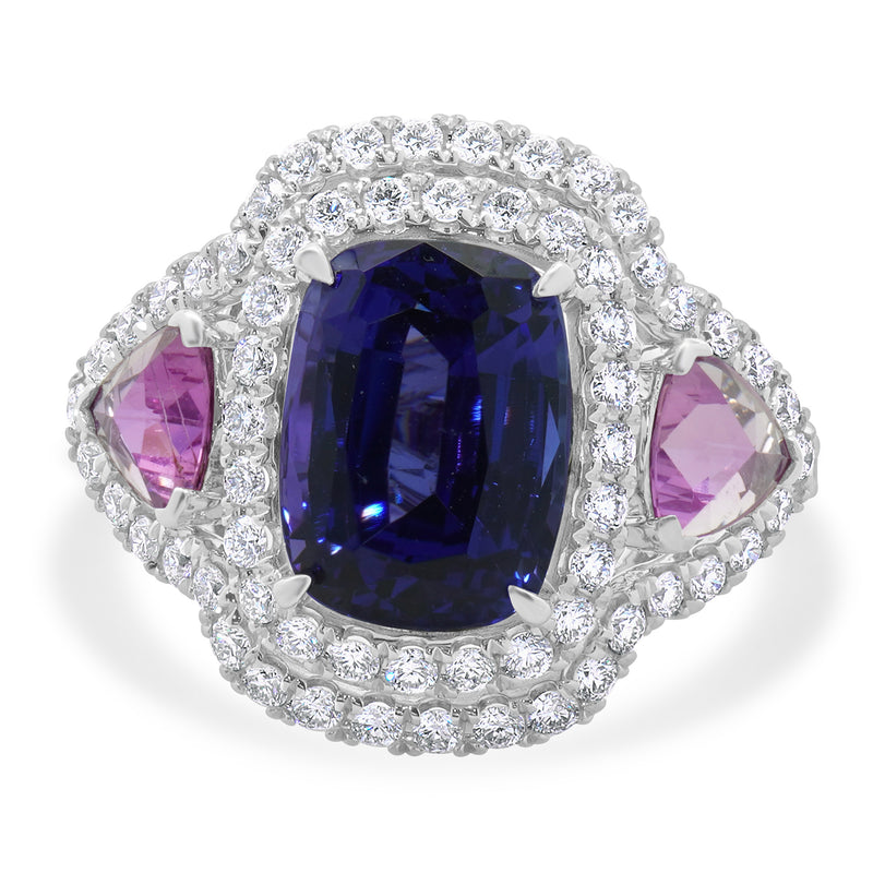 18 Karat White Gold Tanzanite, Pink Sapphire, and Diamond Ring