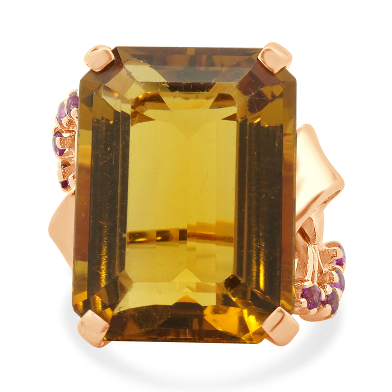 18 Karat Rose Gold Vintage Citrine and Ruby Retro Cocktail Ring