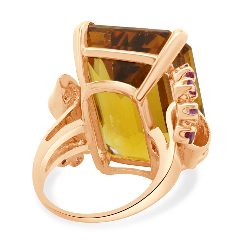 18 Karat Rose Gold Vintage Citrine and Ruby Retro Cocktail Ring
