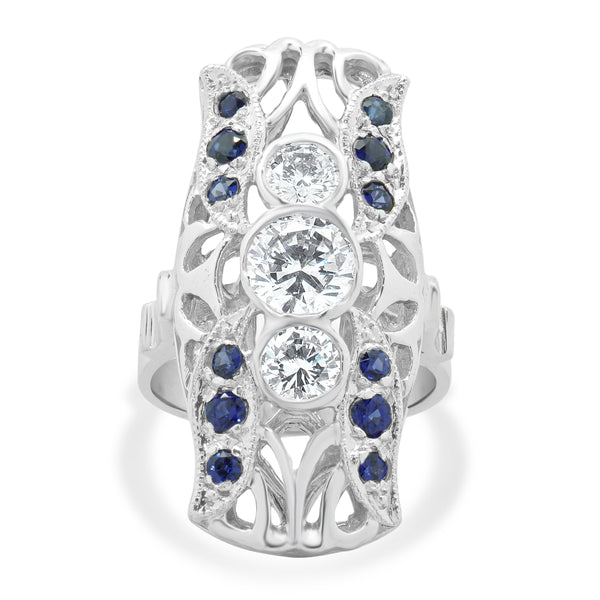 Platinum Diamond and Sapphire Full Finger Ring