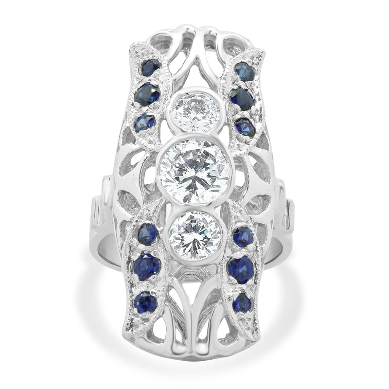 Platinum Diamond and Sapphire Full Finger Ring