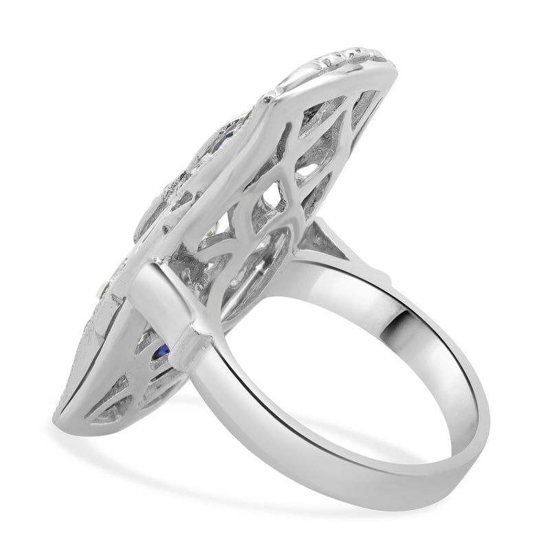 Platinum Diamond and Sapphire Full Finger Ring