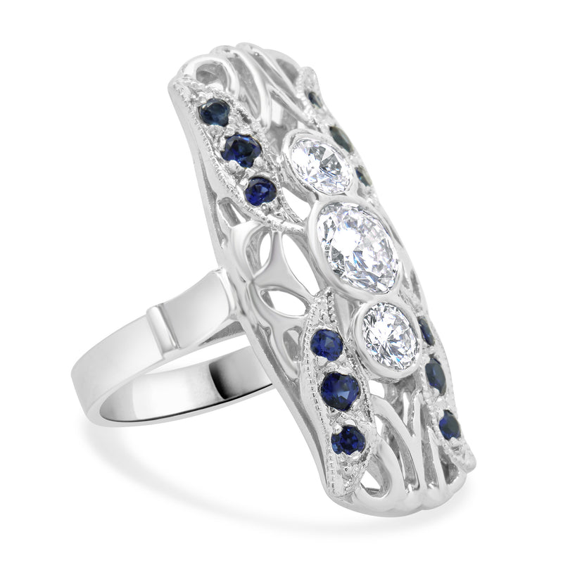 Platinum Diamond and Sapphire Full Finger Ring