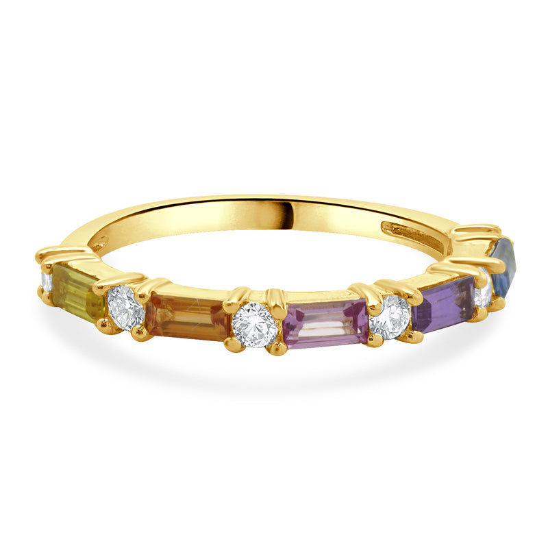 18 Karat Yellow Gold Rainbow Sapphire and Diamond Alternating Band