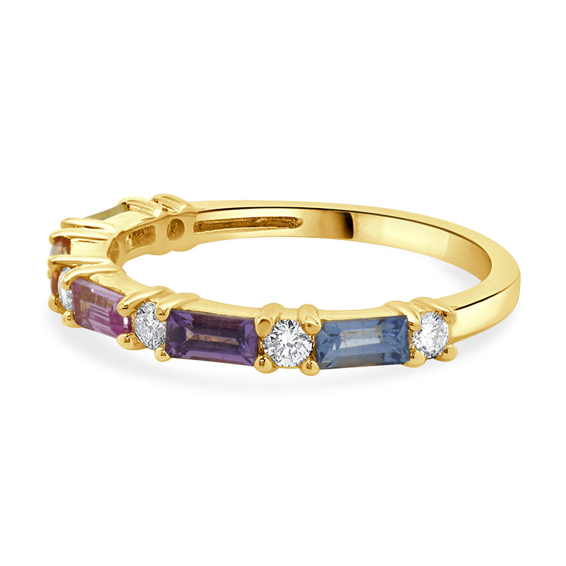 18 Karat Yellow Gold Rainbow Sapphire and Diamond Alternating Band