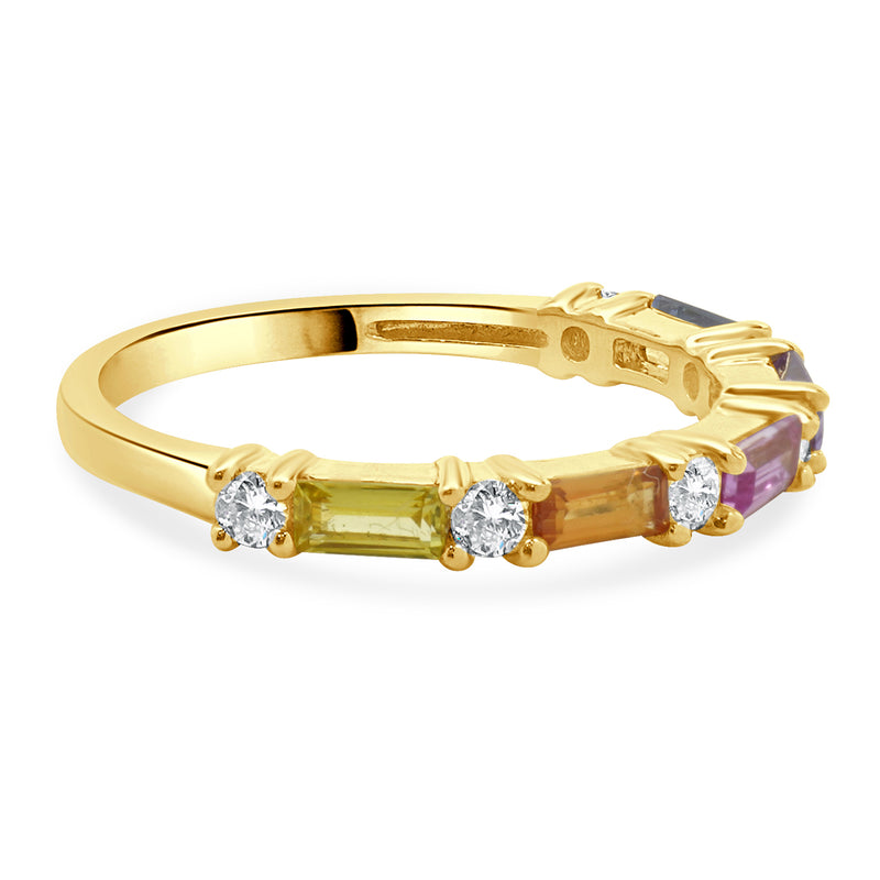 18 Karat Yellow Gold Rainbow Sapphire and Diamond Alternating Band