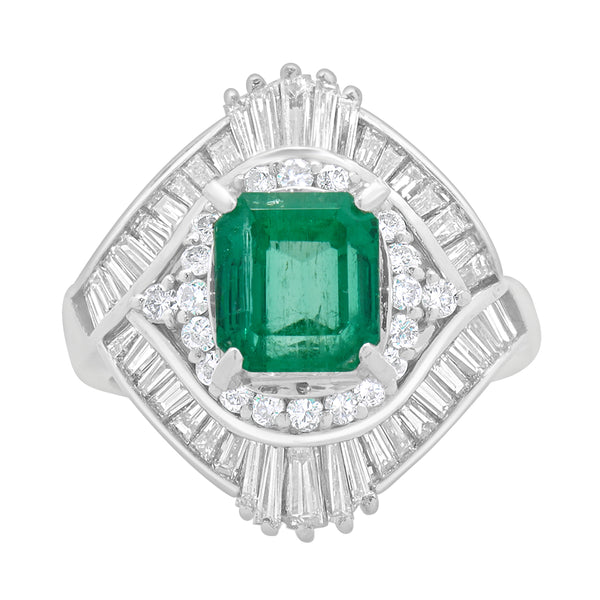 Platinum Emerald and Diamond Cocktail Ring