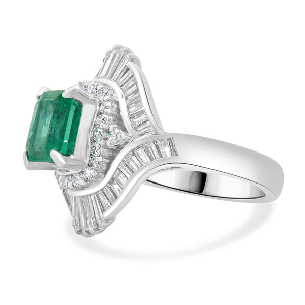Platinum Emerald and Diamond Cocktail Ring
