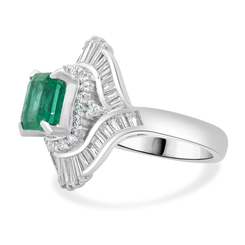 Platinum Emerald and Diamond Cocktail Ring