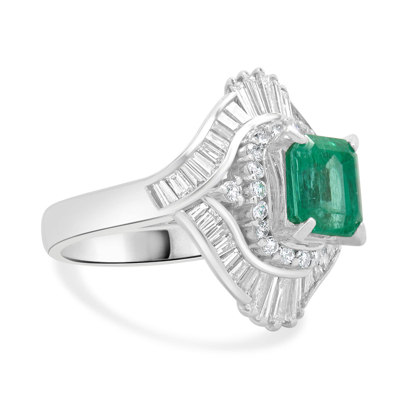 Platinum Emerald and Diamond Cocktail Ring