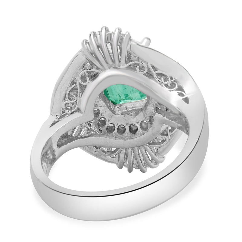 Platinum Emerald and Diamond Cocktail Ring