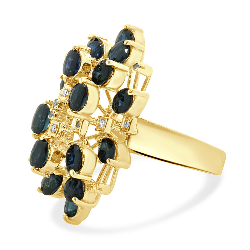 18 Karat Yellow Gold Vintage Sapphire and Diamond Cocktail Ring