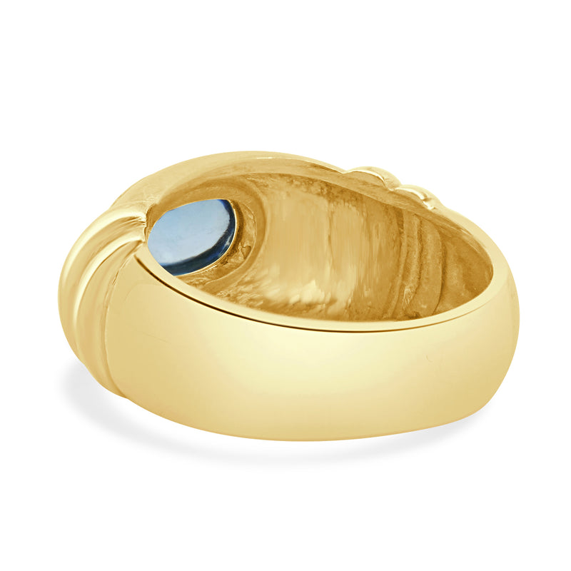 Mings 18 Karat Yellow Gold Bezel Set Blue Topaz Cabochon Cut Ring