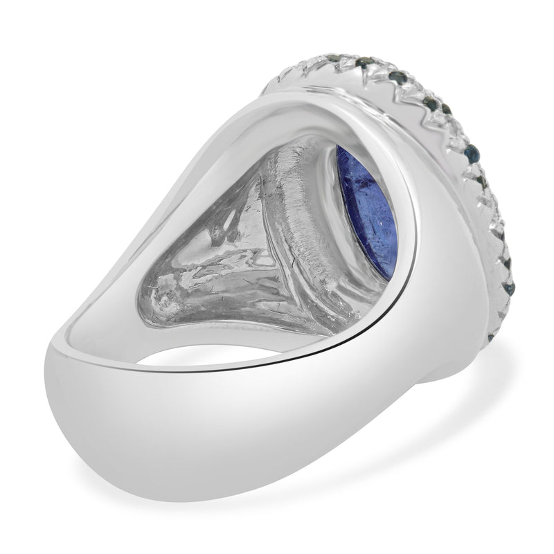14 Karat White Gold Oval Tanzanite Cabochon, Sapphire, and Diamond Cocktail Ring