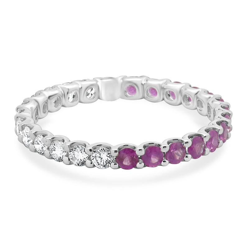 14 Karat White Gold Pink Sapphire and Diamond Band