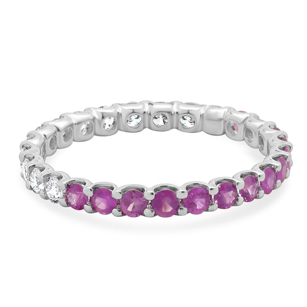 14 Karat White Gold Pink Sapphire and Diamond Band