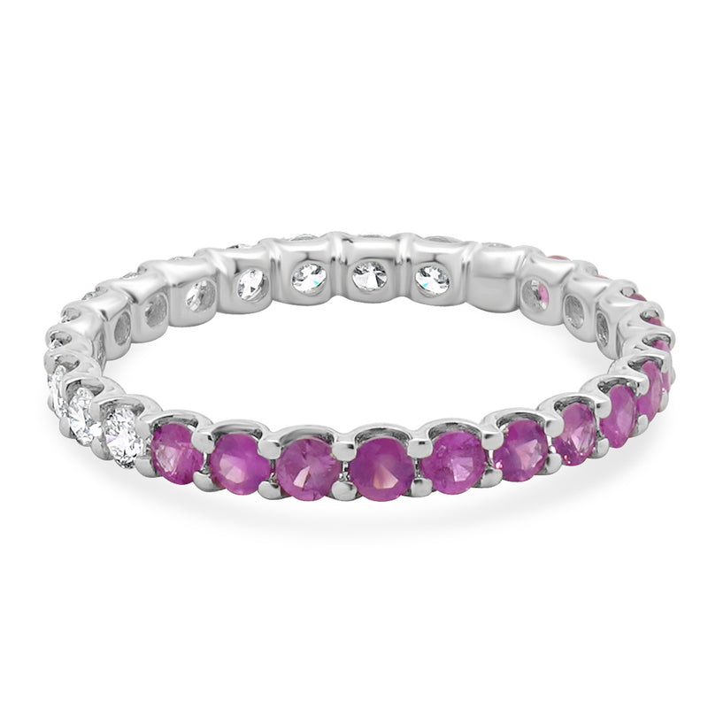 14 Karat White Gold Pink Sapphire and Diamond Band