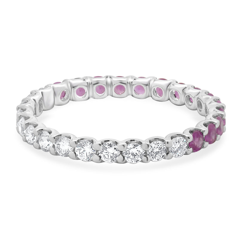 14 Karat White Gold Pink Sapphire and Diamond Band