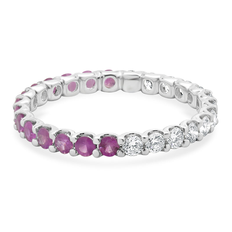 14 Karat White Gold Pink Sapphire and Diamond Band