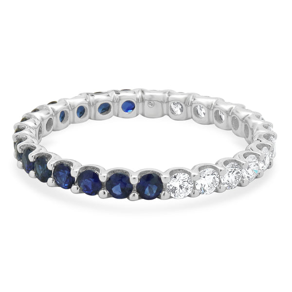 14 Karat White Gold Sapphire and Diamond Band