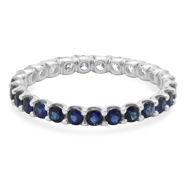 14 Karat White Gold Sapphire and Diamond Band