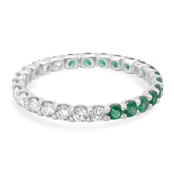 14 Karat White Gold Emerald and Diamond Band