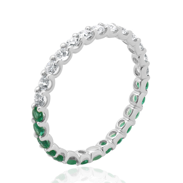 14 Karat White Gold Emerald and Diamond Band