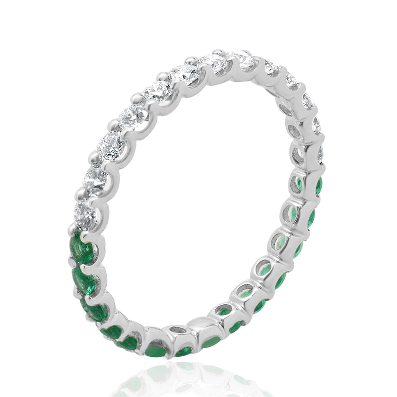 14 Karat White Gold Emerald and Diamond Band