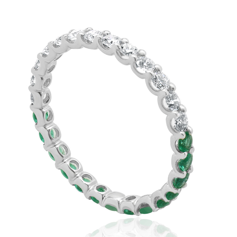 14 Karat White Gold Emerald and Diamond Band