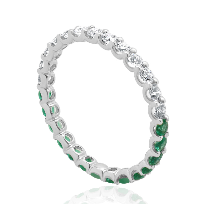 14 Karat White Gold Emerald and Diamond Band