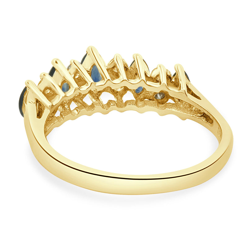 14 Karat Yellow Gold Vintage Sapphire and Diamond Waterfall Ring