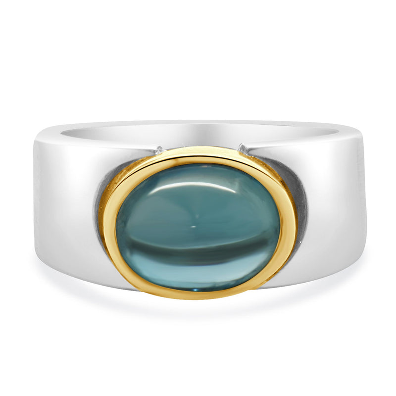 Sterling Silver & 14 Karat Yellow Gold Bezel Set Blue Topaz Ring