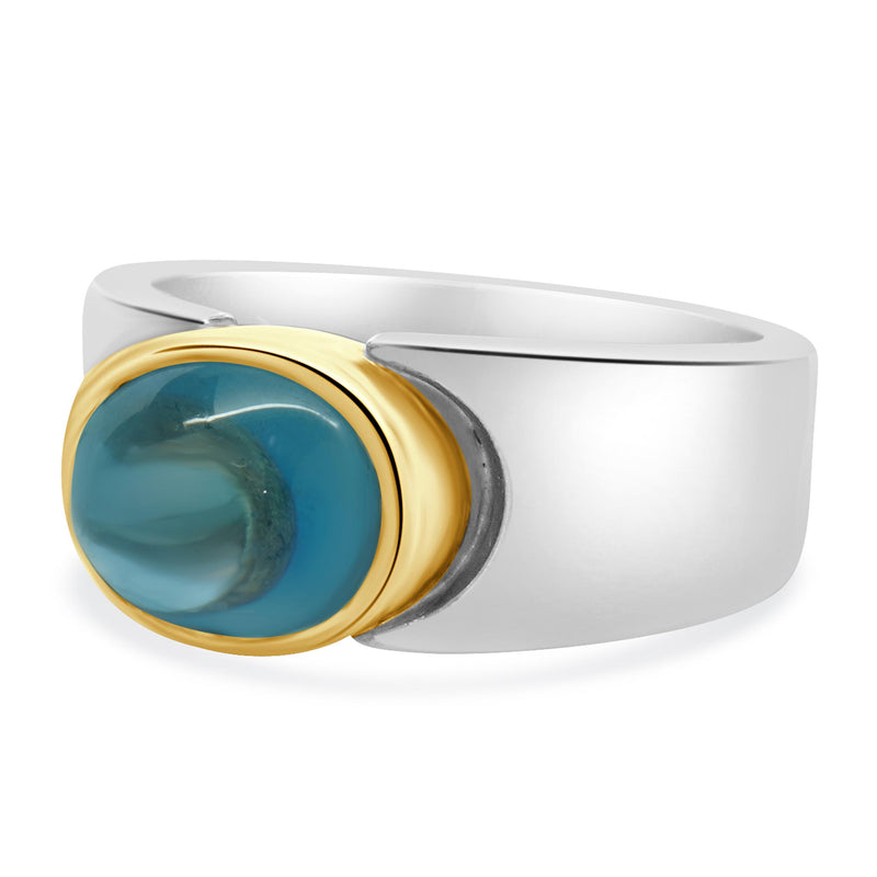 Sterling Silver & 14 Karat Yellow Gold Bezel Set Blue Topaz Ring