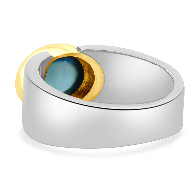 Sterling Silver & 14 Karat Yellow Gold Bezel Set Blue Topaz Ring