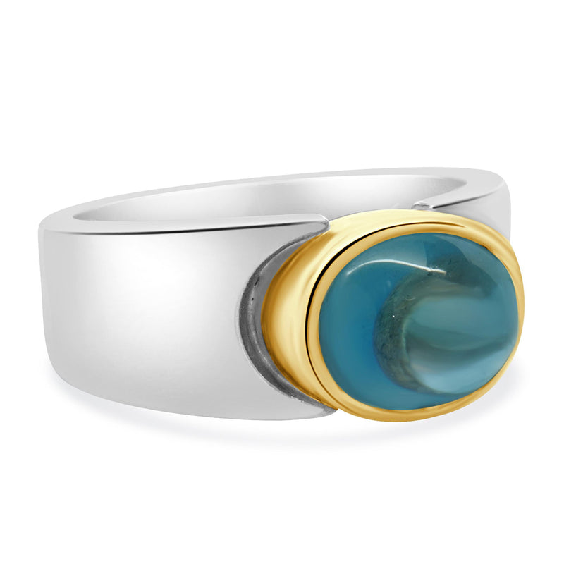 Sterling Silver & 14 Karat Yellow Gold Bezel Set Blue Topaz Ring