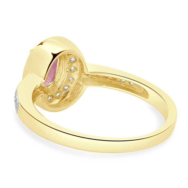 14 Karat Yellow Gold Pink Tourmaline and Diamond Oval Ring