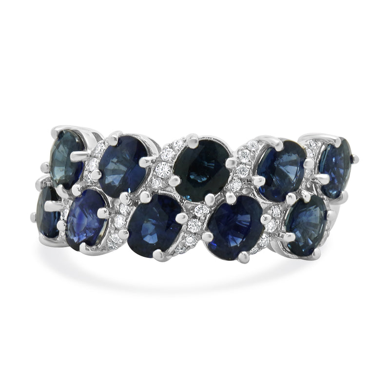 18 Karat White Gold Oval Sapphire and Diamond Band