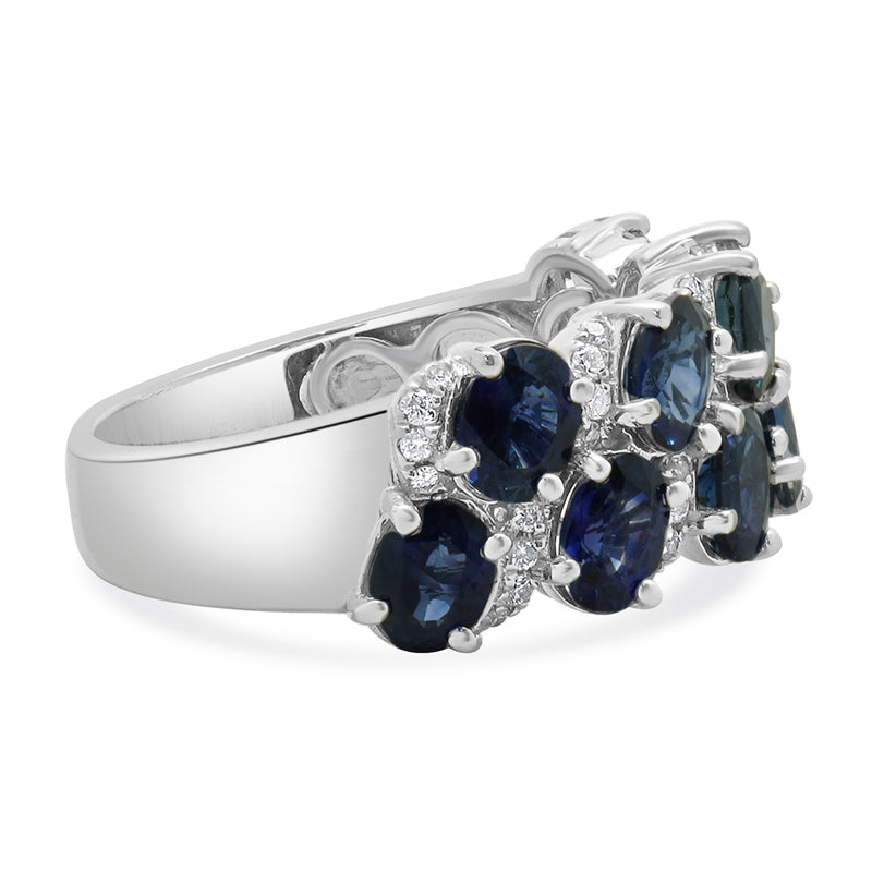 18 Karat White Gold Oval Sapphire and Diamond Band