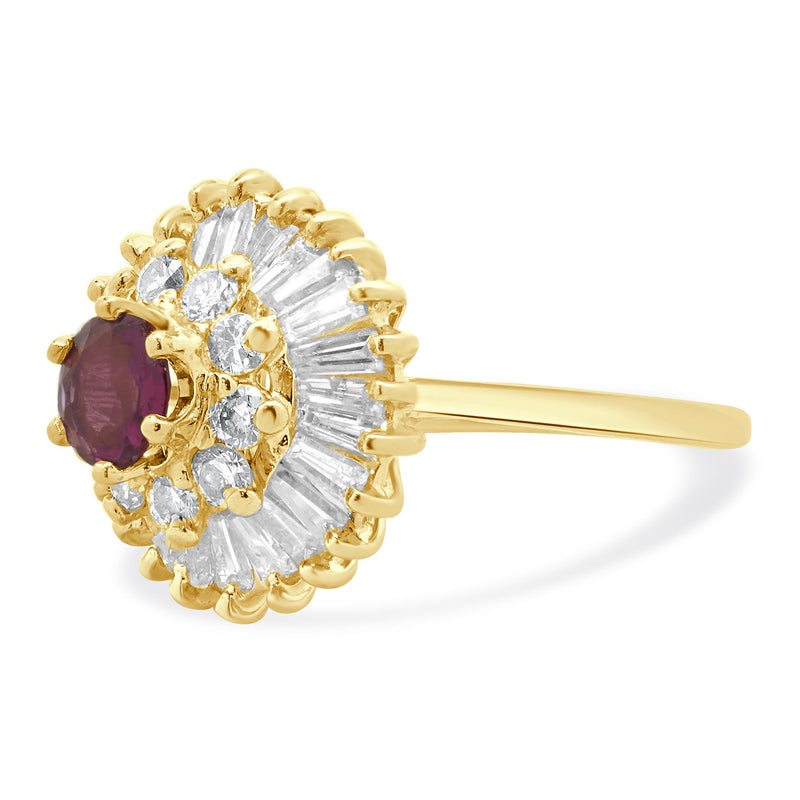 14 Karat Yellow Gold Ruby and Diamond Ballerina Ring