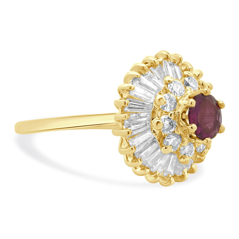 14 Karat Yellow Gold Ruby and Diamond Ballerina Ring